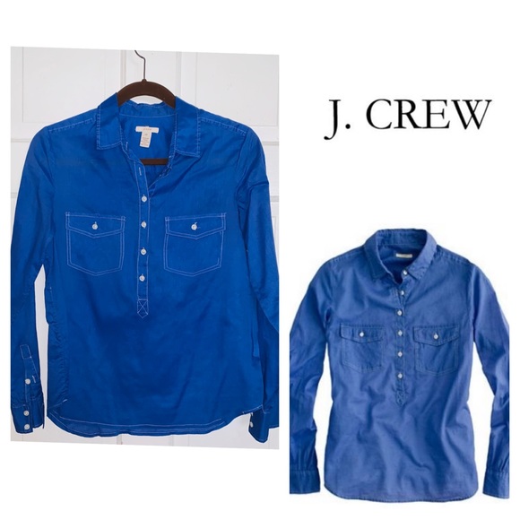 J. Crew Tops - J. Crew Blue Half Button Blouse. Size 00